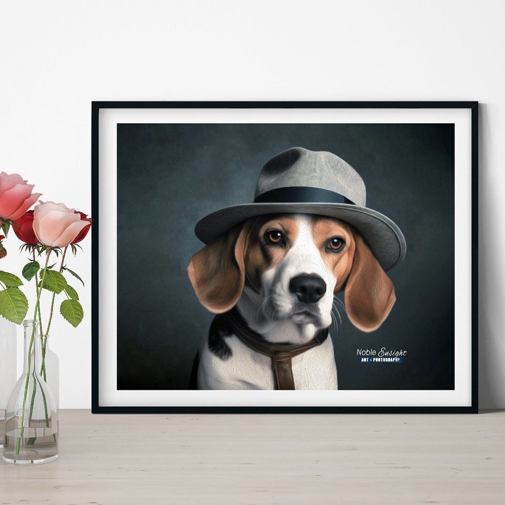 8x10 Beagle Detective Funny Dog Portrait Watercolor Oil Painting Wall Art‎ Print